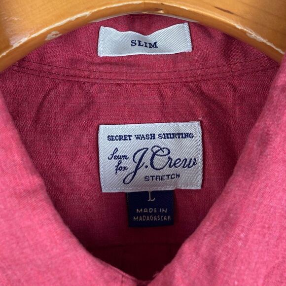 J Crew NWT Men’s Secret Wash Red Button Down Cotton Long Sleeve Shirt Slim Fit L - Picture 2 of 9